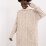 Robe Pull Col Roule Manche Longue Beige Taille Unique