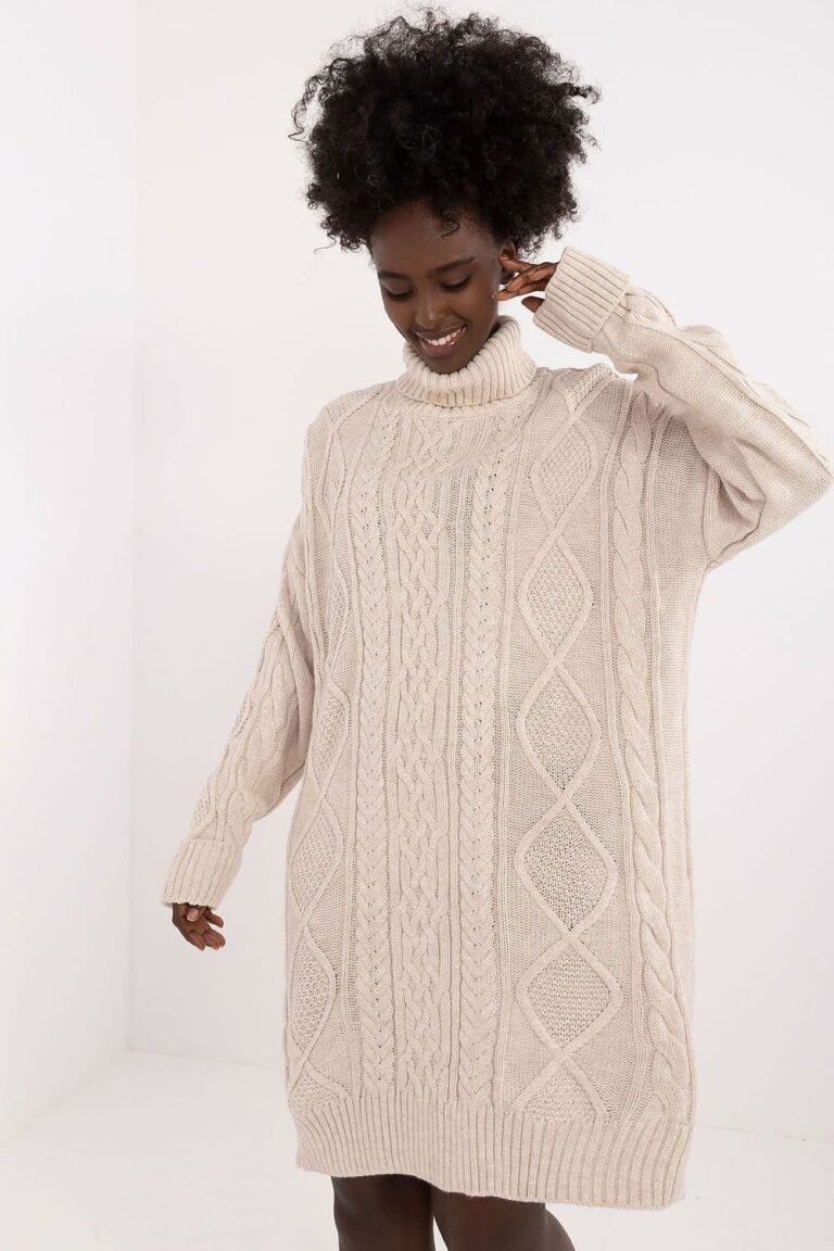 Robe Pull Col Roule Manche Longue Beige Taille Unique