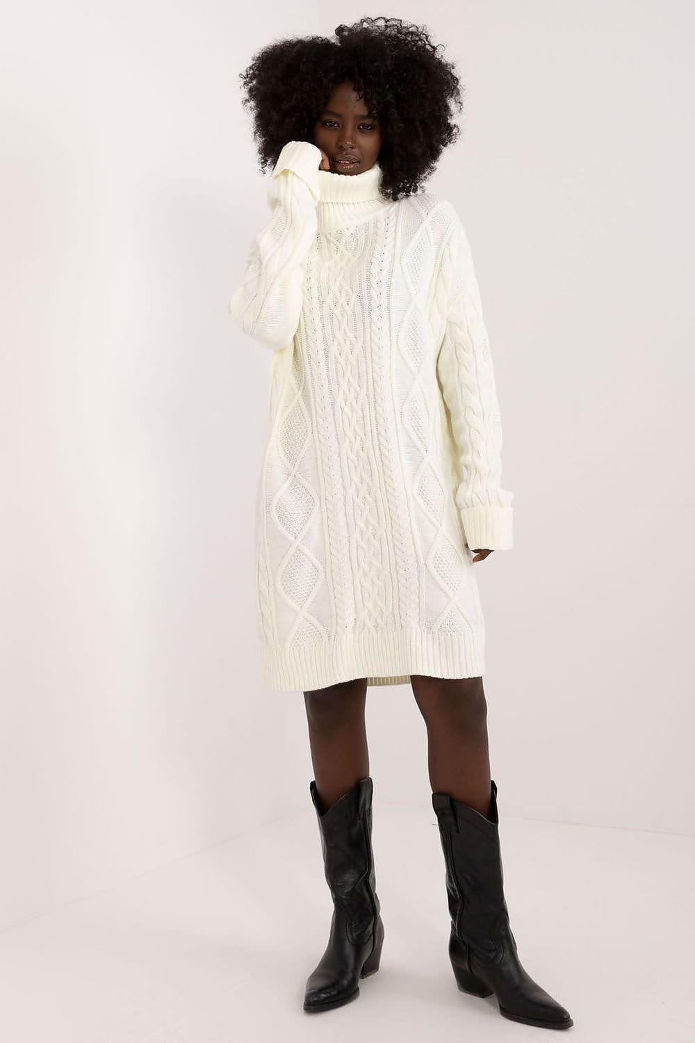 Robe Pull Col Roule Manche Longue Blanc Taille Unique
