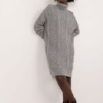 Robe Pull Col Roule Manche Longue Gris Taille Unique