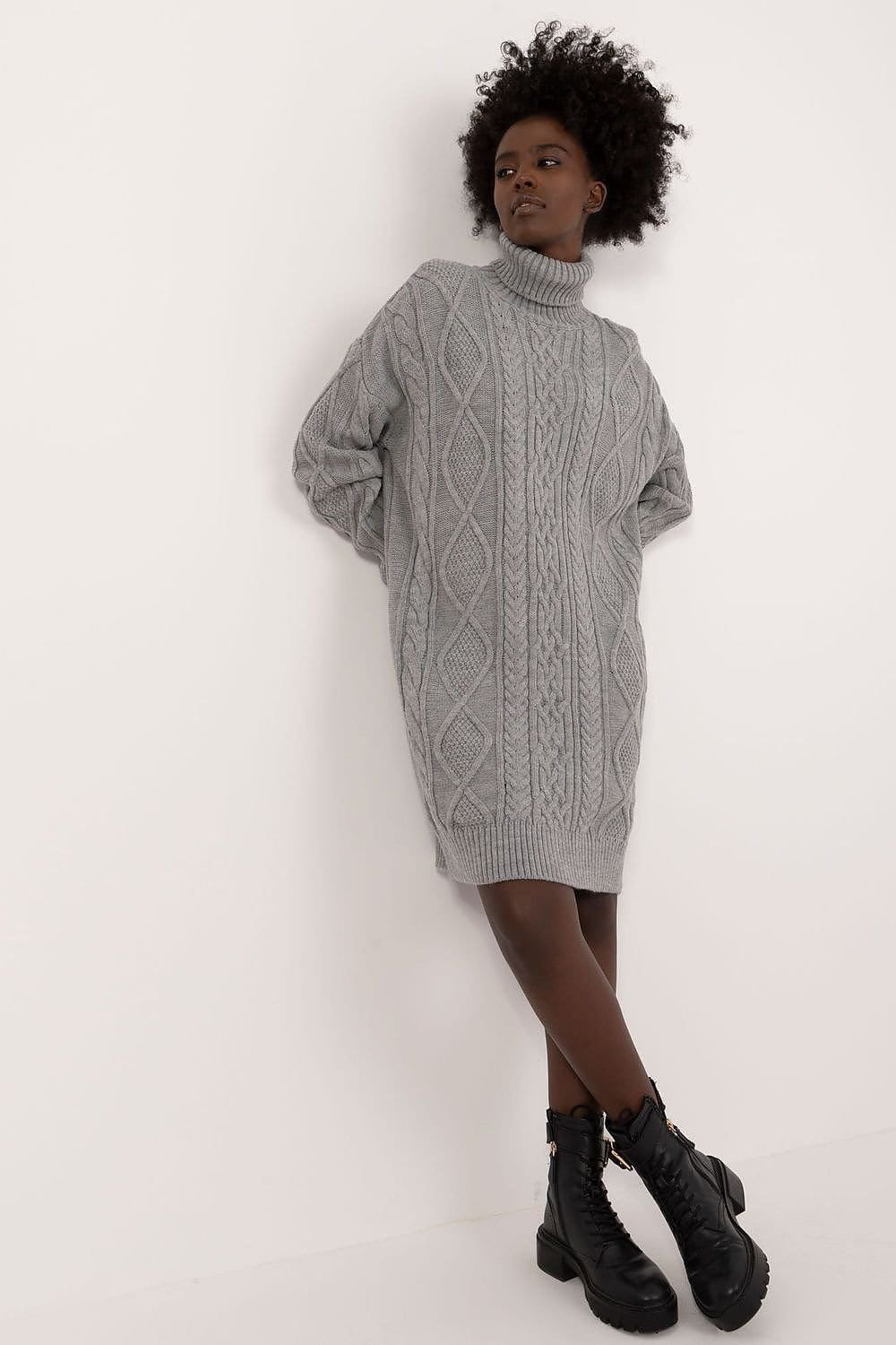 Robe Pull Col Roule Manche Longue Gris Taille Unique