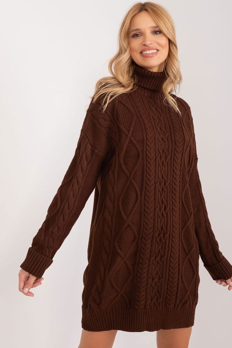 Robe Pull Col Roule Manche Longue Marron Taille Unique