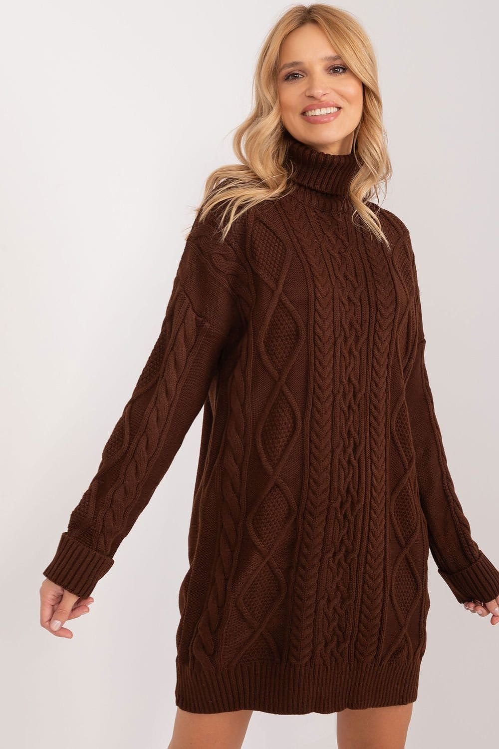 Robe Pull Col Roule Manche Longue Marron Taille Unique