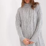 Robe Pull Decontractee Manches Longues Gris Clair Taille Unique