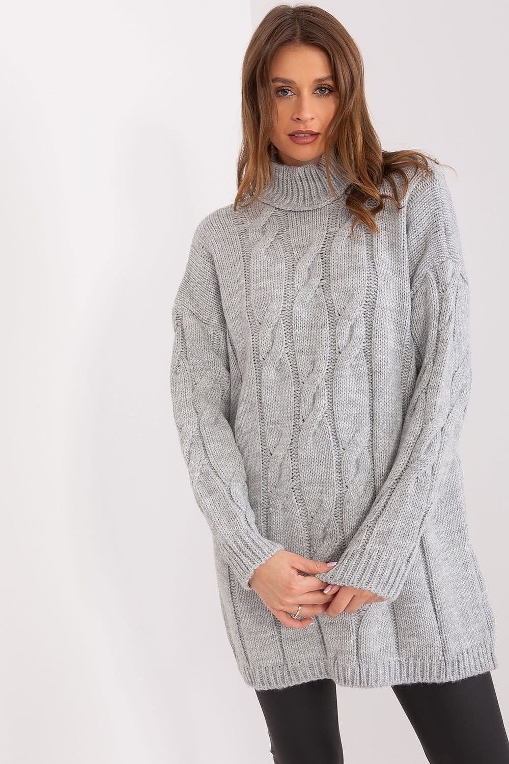 Robe Pull Decontractee Manches Longues Gris Clair Taille Unique
