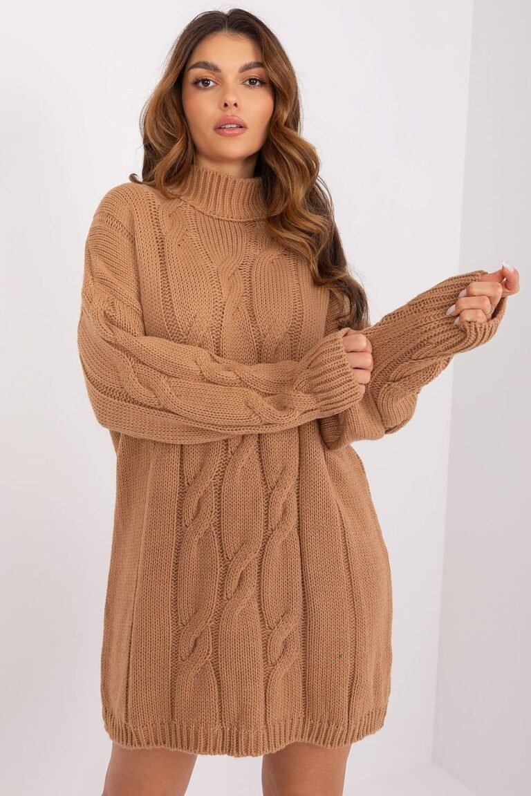 Robe Pull Decontractee Manches Longues Marron Taille Unique