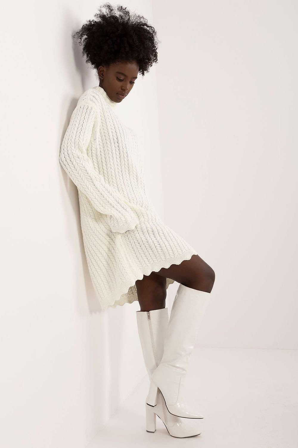 Robe Pull Femme Hiver Col Montant Manches Longues 6