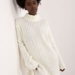 Robe Pull Femme Hiver Col Montant Manches Longues Blanc Taille Unique