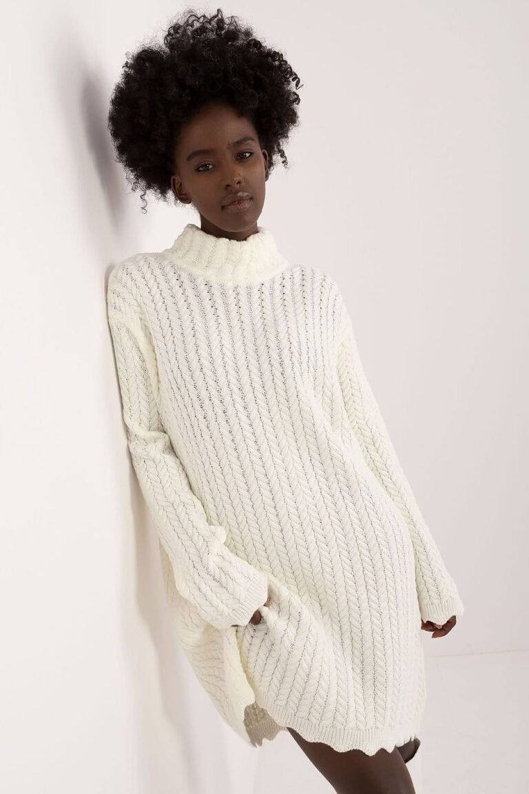 Robe Pull Femme Hiver Col Montant Manches Longues Blanc Taille Unique