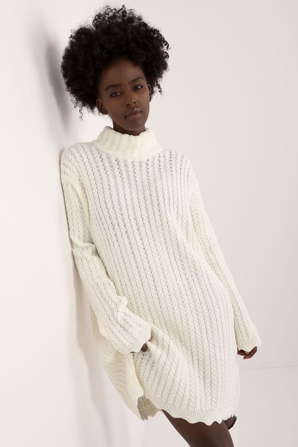 Robe Pull Femme Hiver Col Montant Manches Longues Blanc Taille Unique