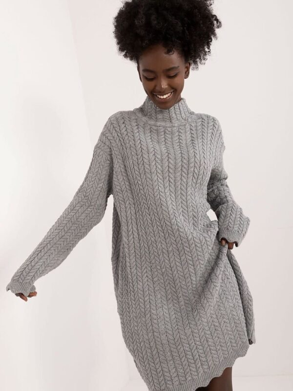 Robe Pull Femme Hiver Col Montant Manches Longues Gris Taille Unique
