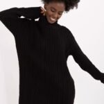 Robe Pull Femme Hiver Col Montant Manches Longues Noir Taille Unique
