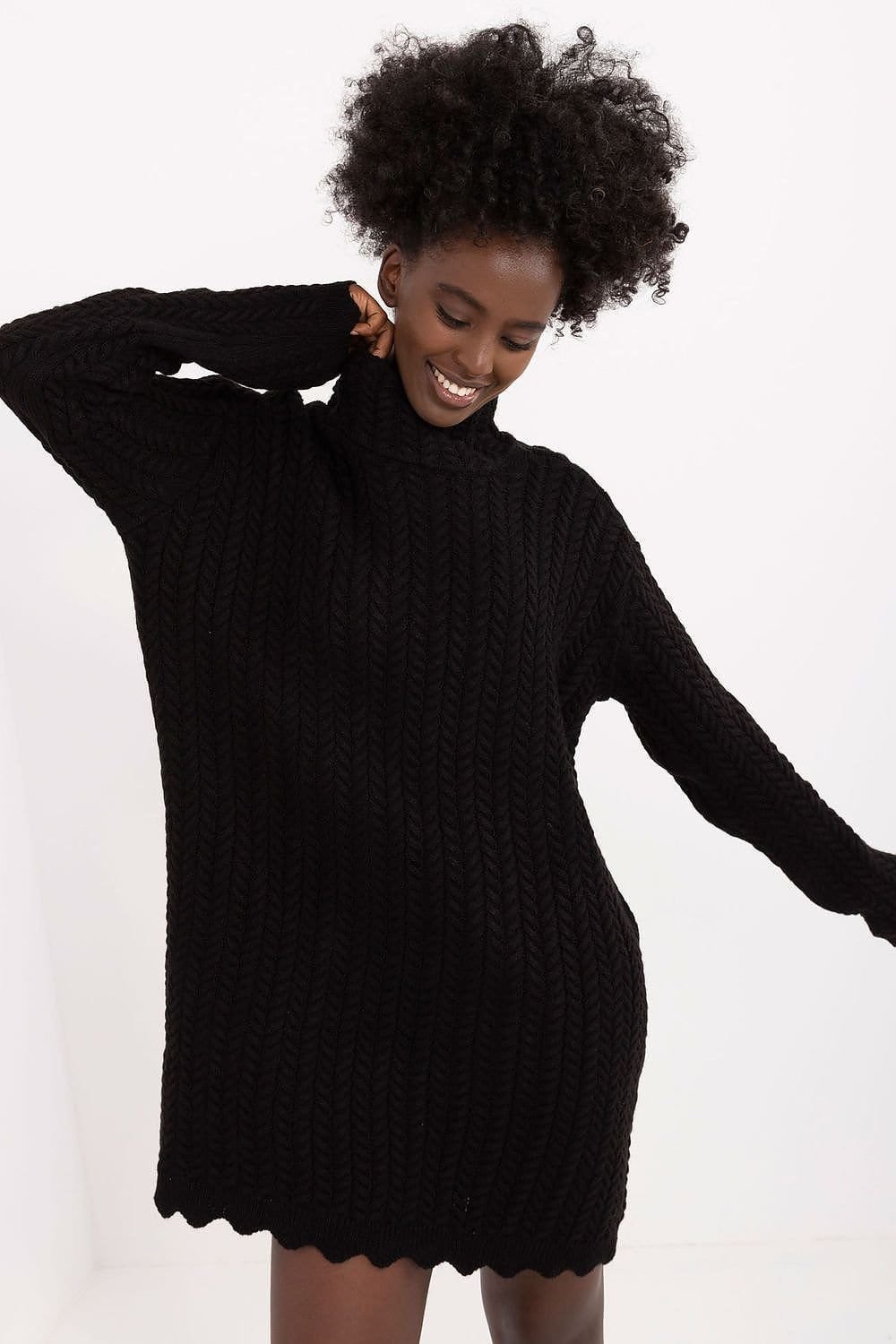 Robe Pull Femme Hiver Col Montant Manches Longues Noir Taille Unique