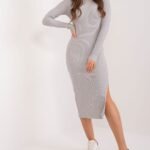 Robe Pull Grise Midi A Manches Longues Gris Taille Unique