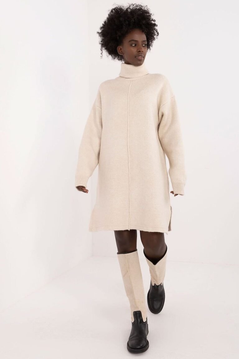 Robe Pull Hiver Femme Mi Longue Creme Taille Unique