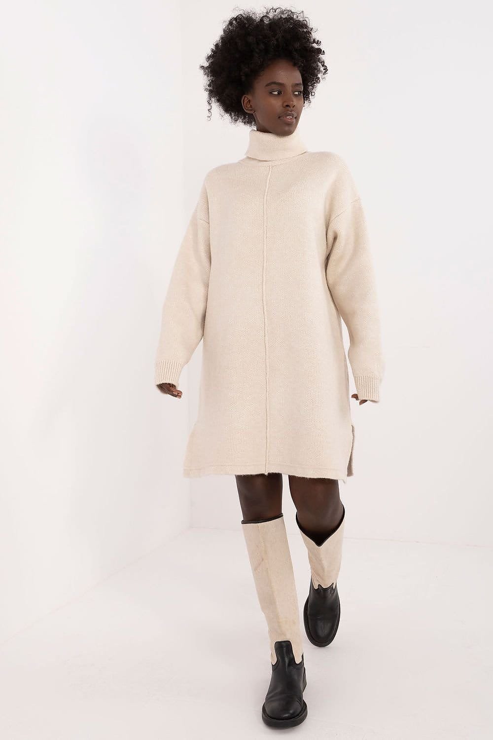 Robe Pull Hiver Femme Mi Longue Creme Taille Unique