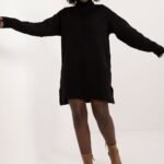 Robe Pull Hiver Femme Mi Longue Noir Taille Unique