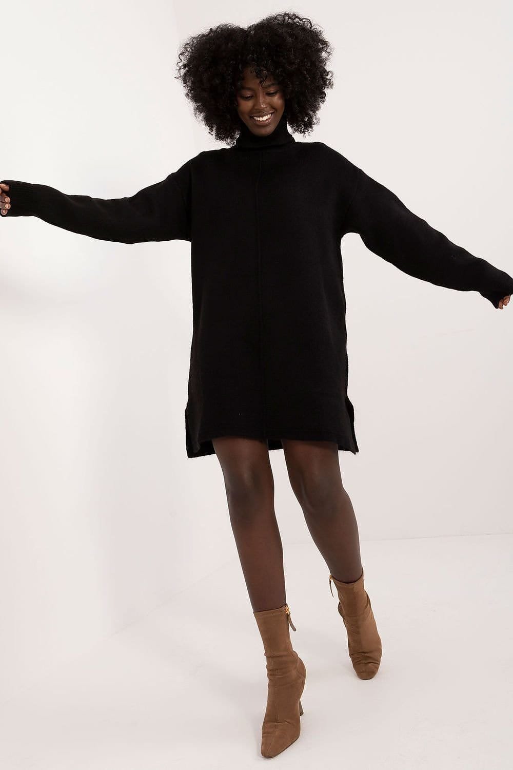 Robe Pull Hiver Femme Mi Longue Noir Taille Unique