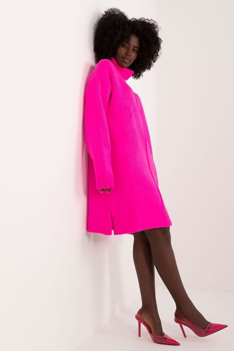 Robe Pull Hiver Femme Mi Longue Rose Taille Unique