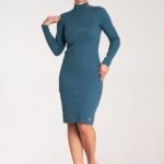 Robe Pull Moulante Col Montant Bleu S
