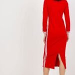Robe Pull Rouge Casual Midi Manche Longue 2