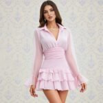 Robe Rose Bon Bon Courte Manches Transparentes Rose S
