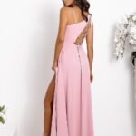 Robe Rose Longue Fendue Haut Asymetrique