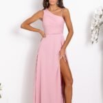 Robe Rose Longue Fendue Haut Asymetrique Rose 32
