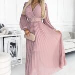 Robe Rose Poudre Longue Plissee