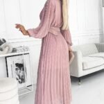 Robe Rose Poudre Longue Plissee 2