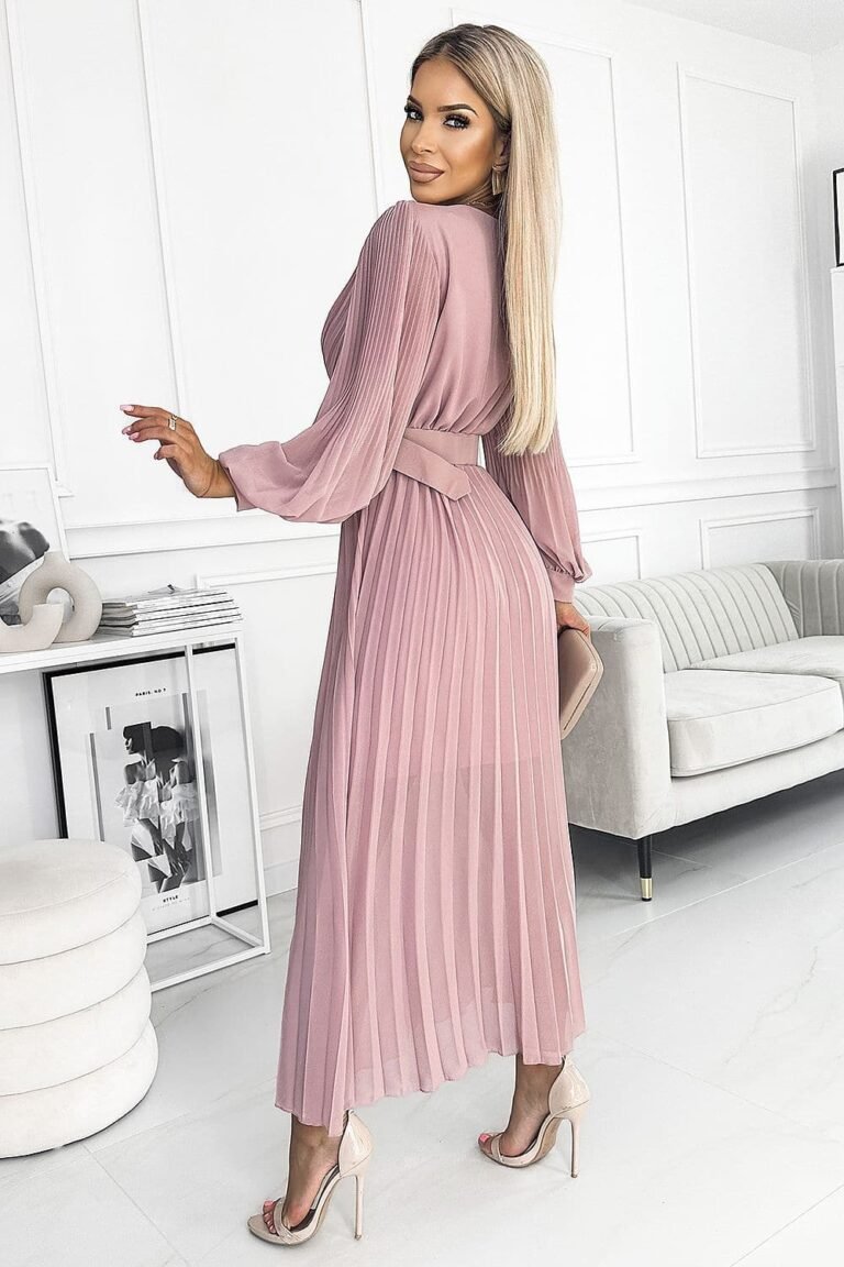Robe Rose Poudre Longue Plissee 2