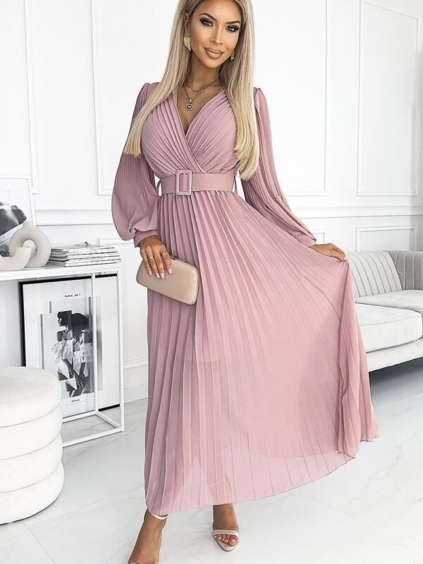 Robe Rose Poudre Longue Plissee