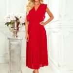 Robe Rouge Plissee Midi