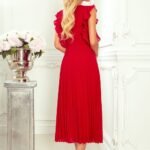 Robe Rouge Plissee Midi 2