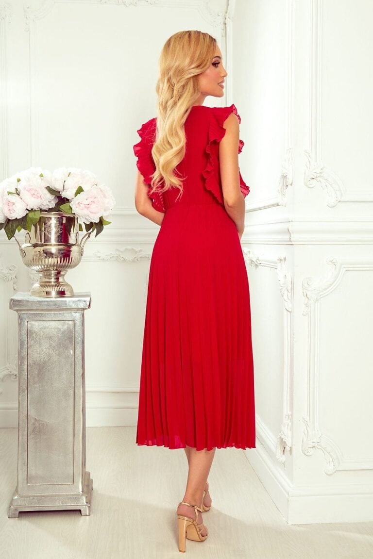 Robe Rouge Plissee Midi 2