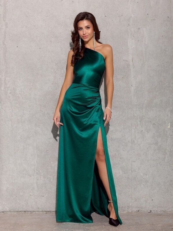 Robe Satin Fendue Longue Chic Pour Soiree Vert 34