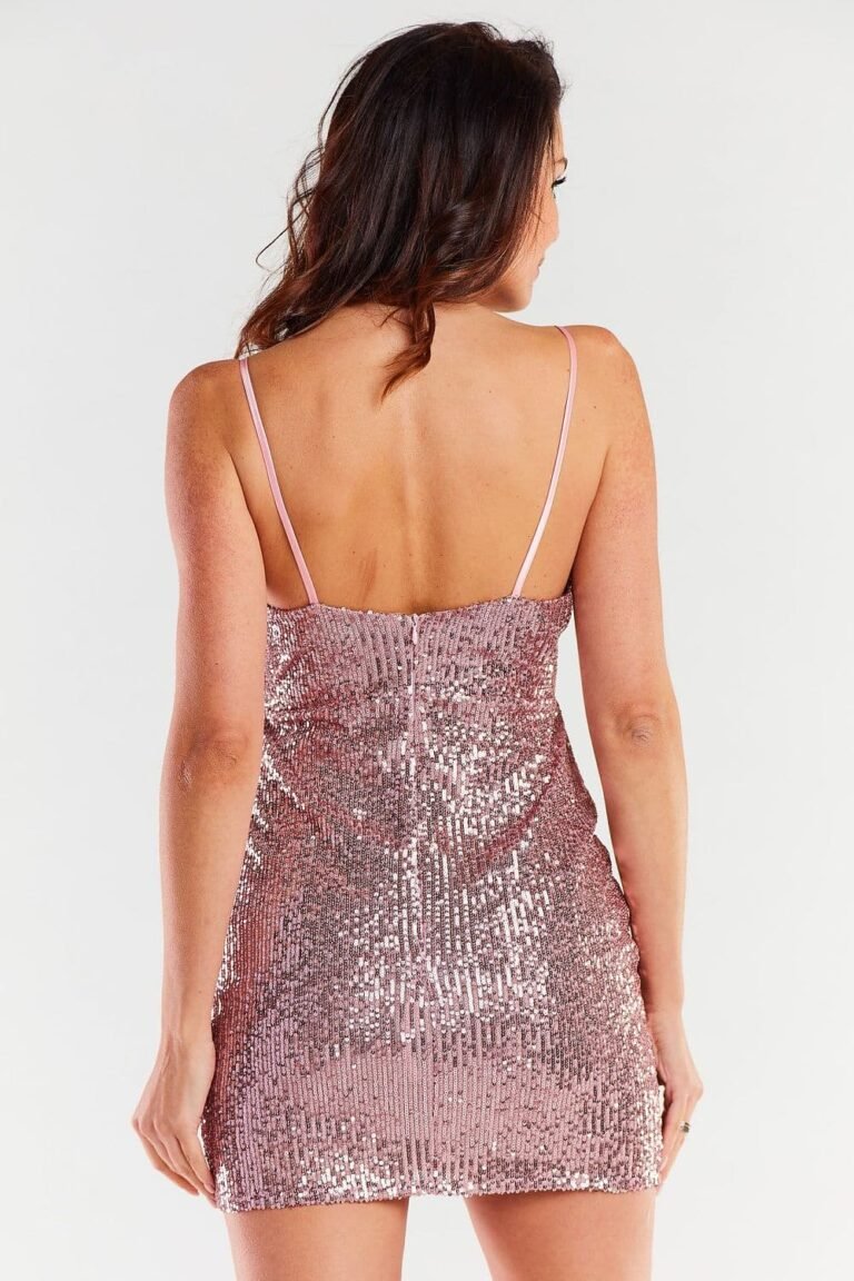 Robe Sequin Courte Rose A Bretelles 2