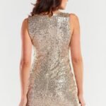 Robe Sequin Doree Courte Sans Manches