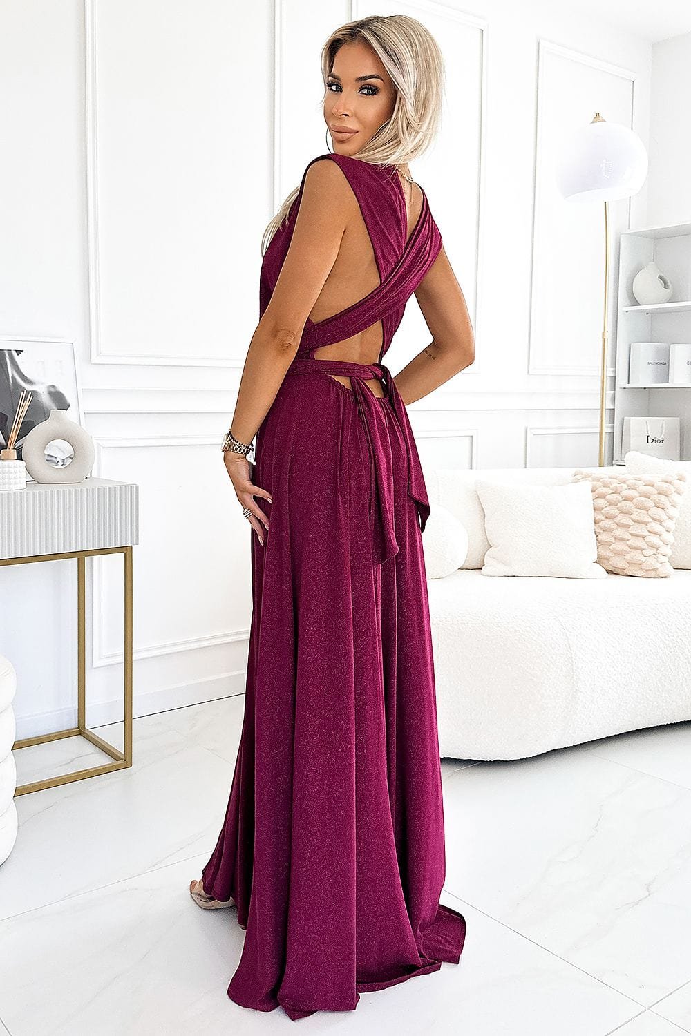 Robe Sequin Elegante Bordeaux Longue
