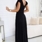 Robe Sequin Longue Fendue Manches Courtes 2