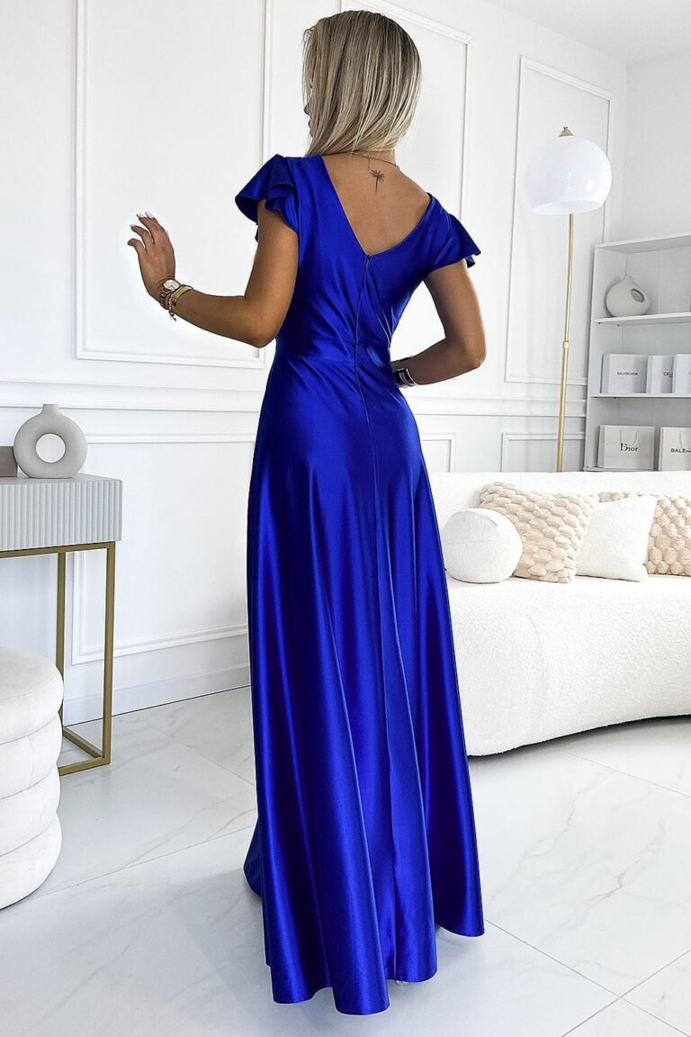 Robe Sequin Longue Fendue Manches Courtes 4
