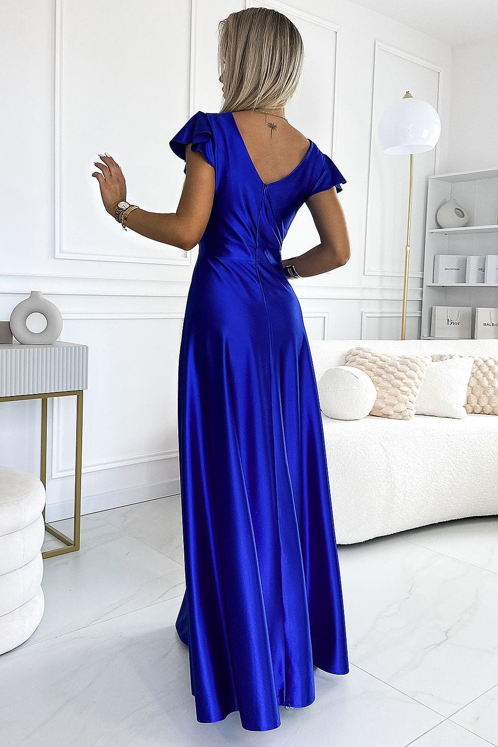 Robe Sequin Longue Fendue Manches Courtes 4