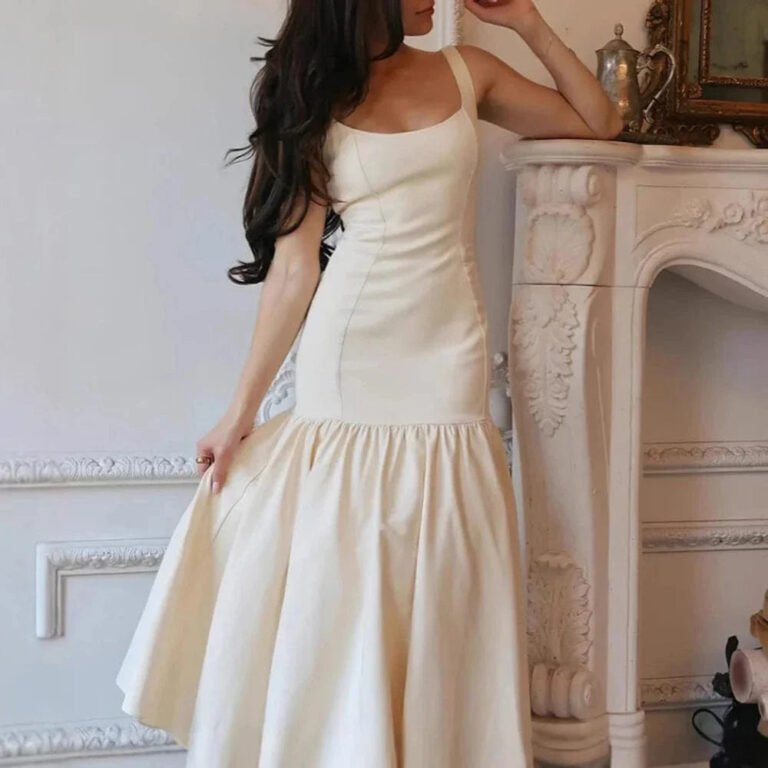 Robe Sirene Beige Sans Manches 2