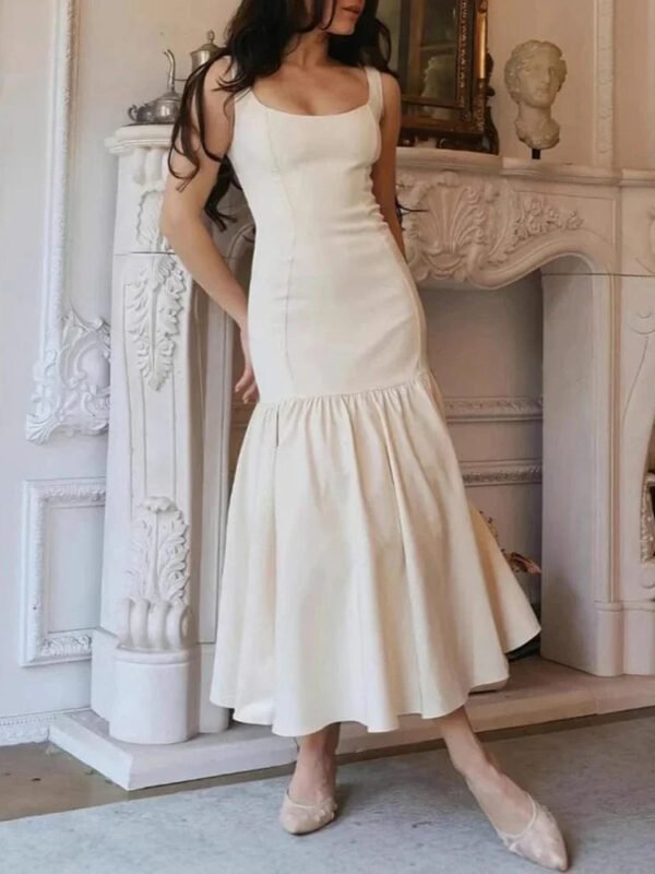 Robe Sirene Beige Sans Manches Beige S