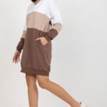 Robe Sweat Bicolore Beige Marron Manches Longues