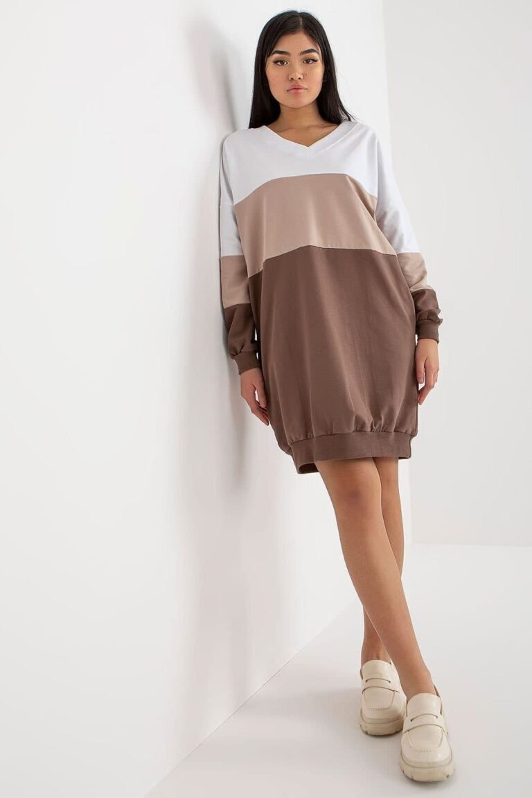 Robe Sweat Bicolore Beige Marron Manches Longues S M