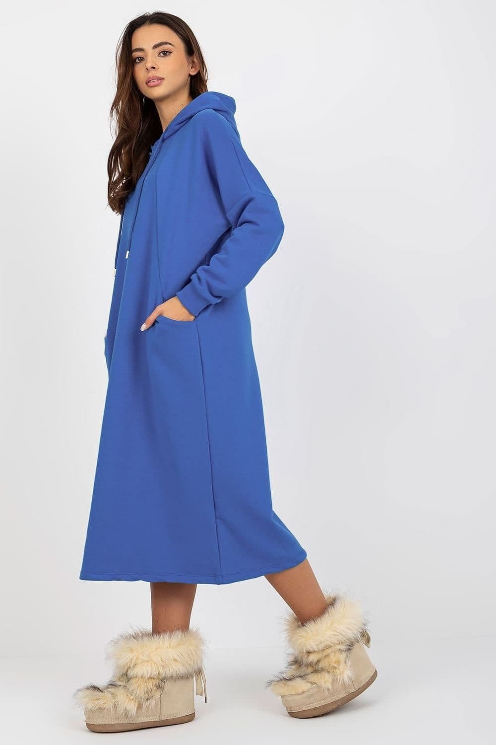 Robe Sweat Bleue Casual Manches Longues 2