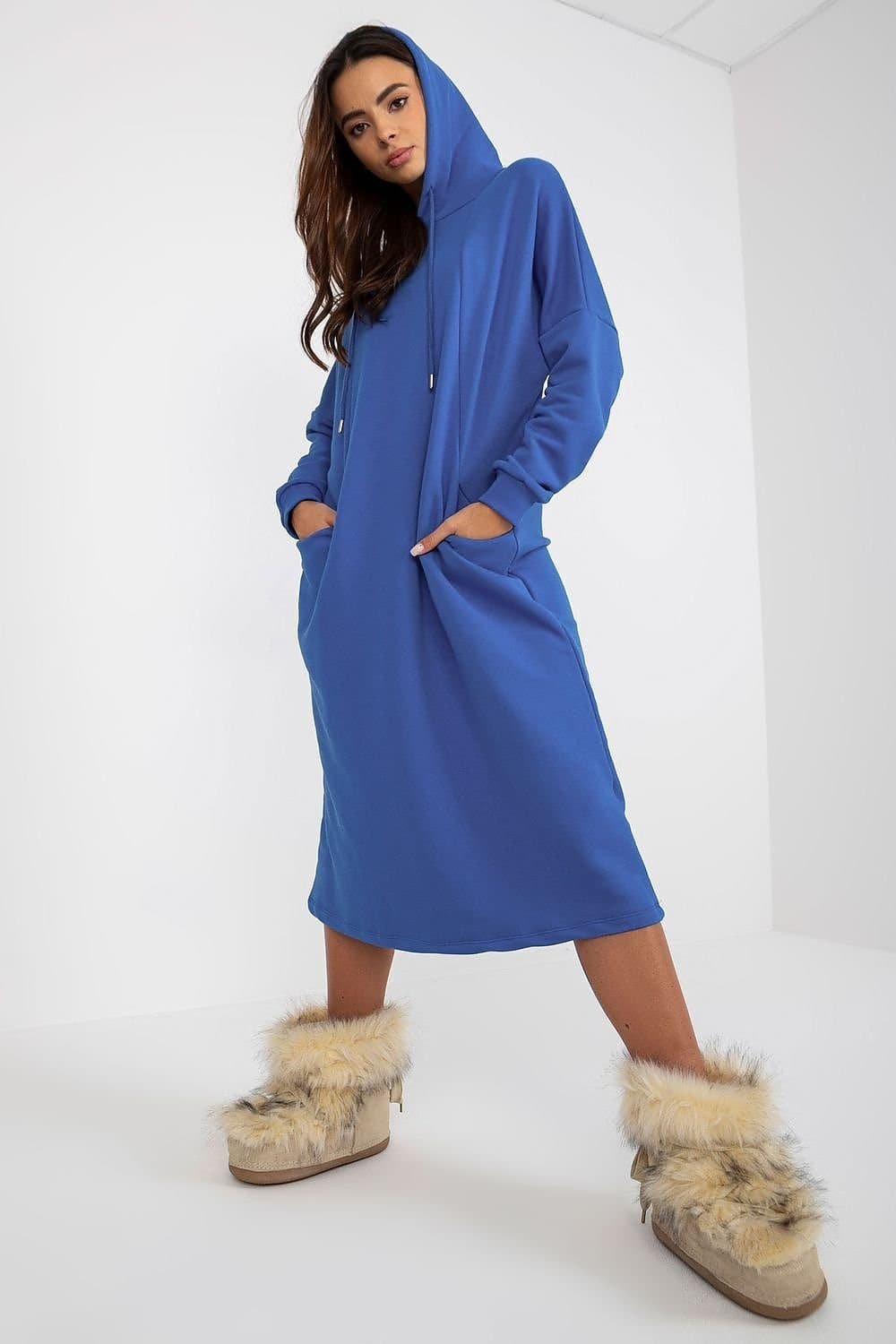 Robe Sweat Bleue Casual Manches Longues 3