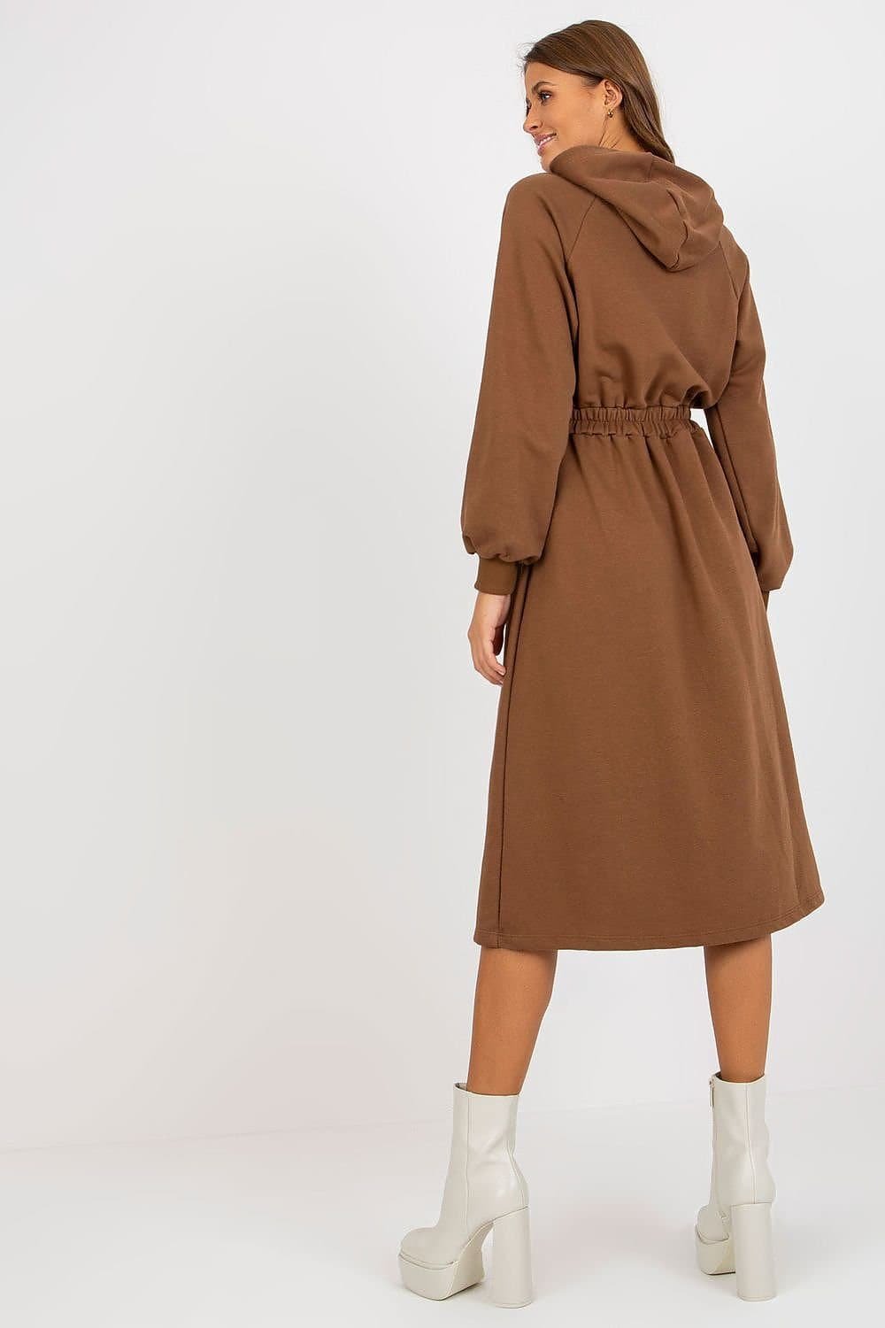 Robe Sweat Marron Manche Longue Evasee 3