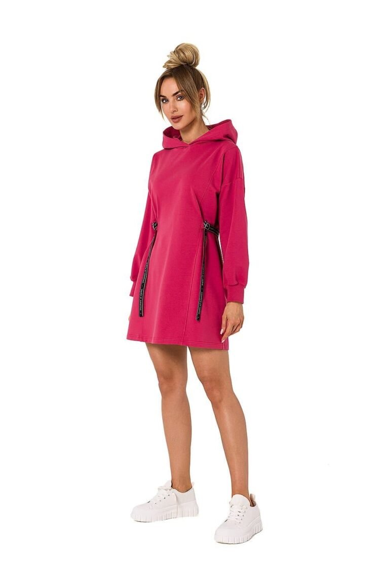 Robe Sweat Rose Courte Casual Avec Capuche Rouge S